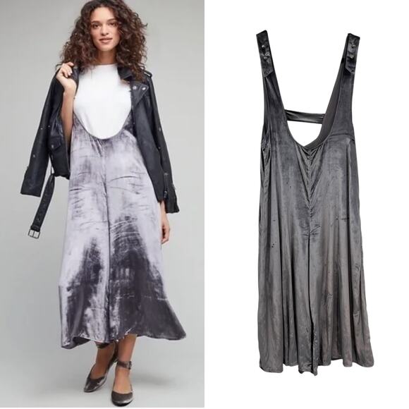 Anthropologie Pants - Anthropologie Maeve Monique Jumpsuit Suspender Wide Leg Velvet Gray XXS Petite